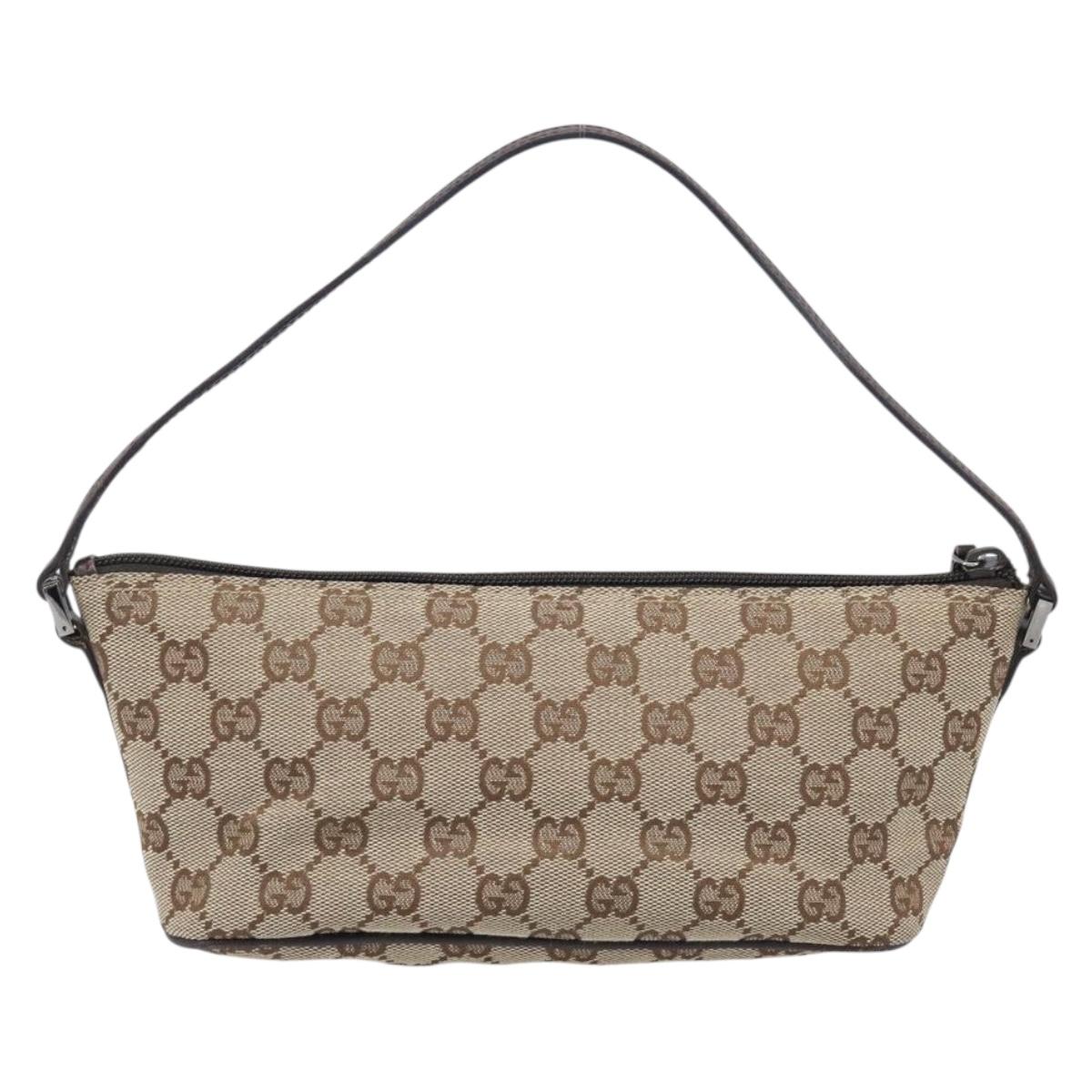 GUCCI GG Canvas Accessory Pouch Beige Silver 07198 Auth 200750V
