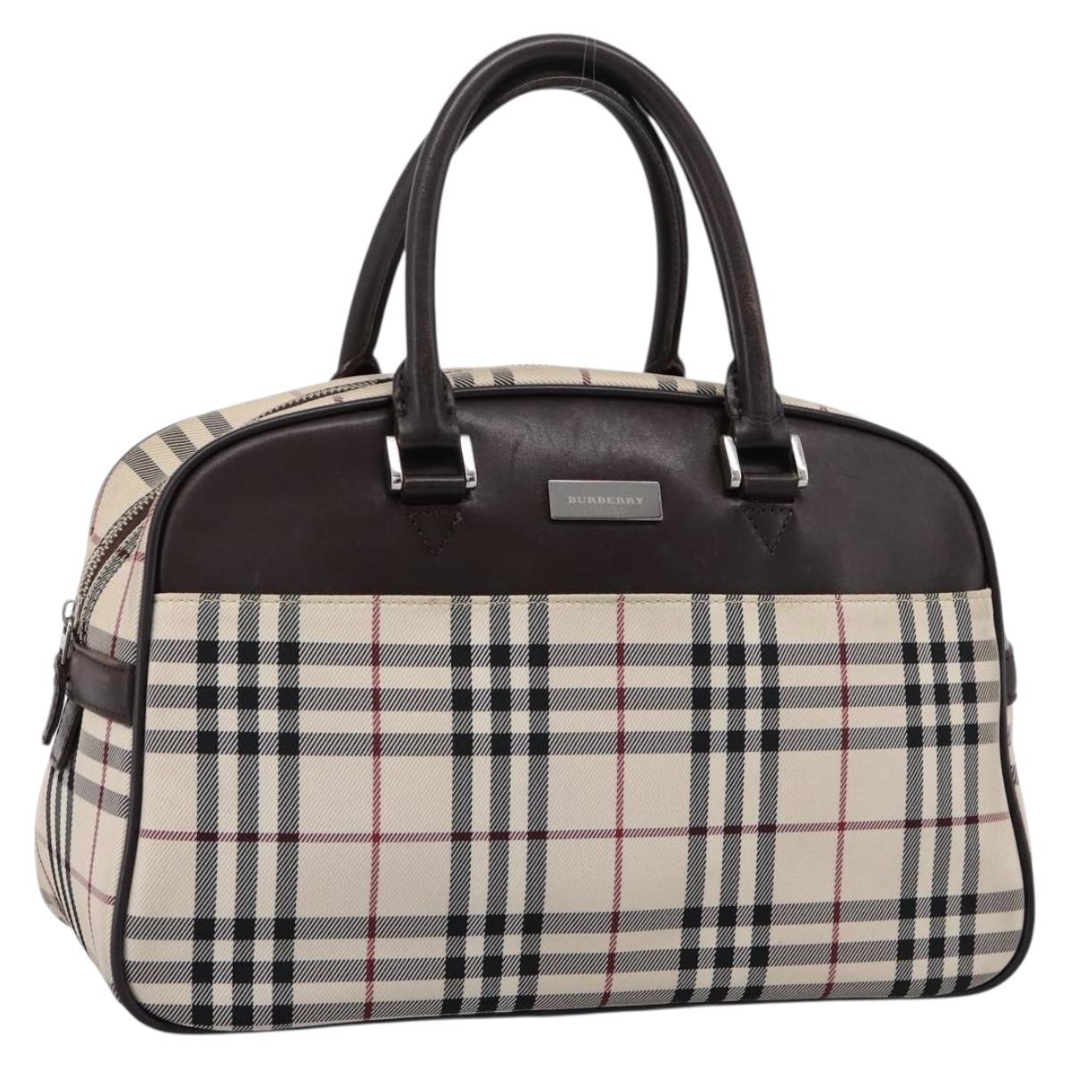 BURBERRY Nova Check Boston Bag Canvas Beige Silver Auth 200751