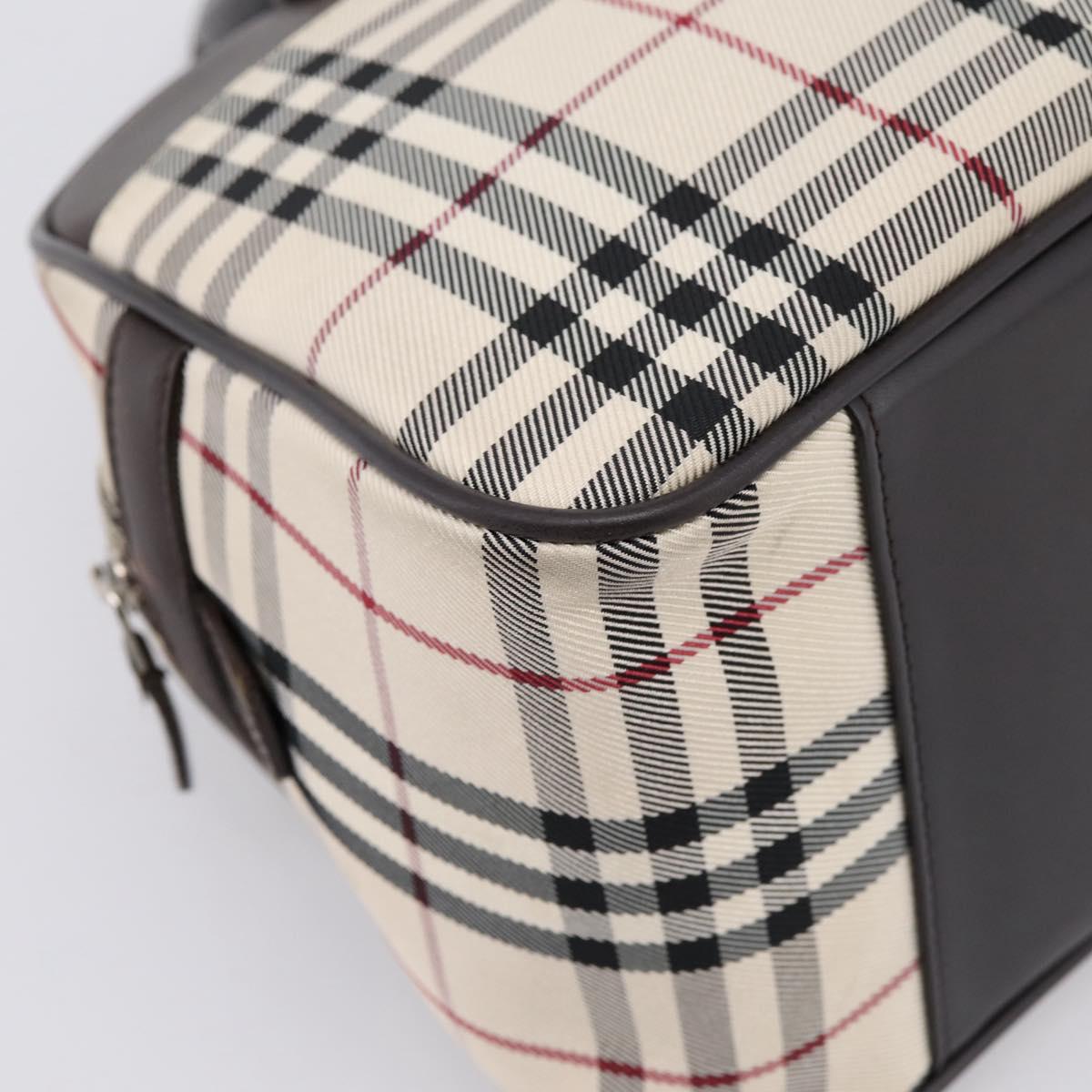 BURBERRY Nova Check Boston Bag Canvas Beige Silver Auth 200751