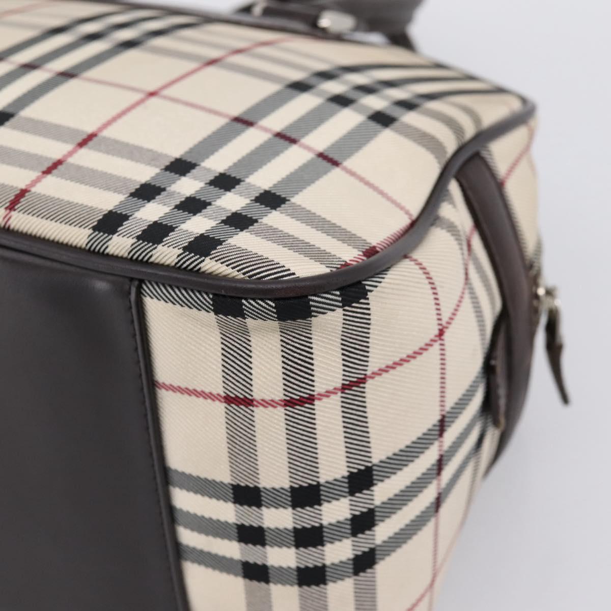 BURBERRY Nova Check Boston Bag Canvas Beige Silver Auth 200751
