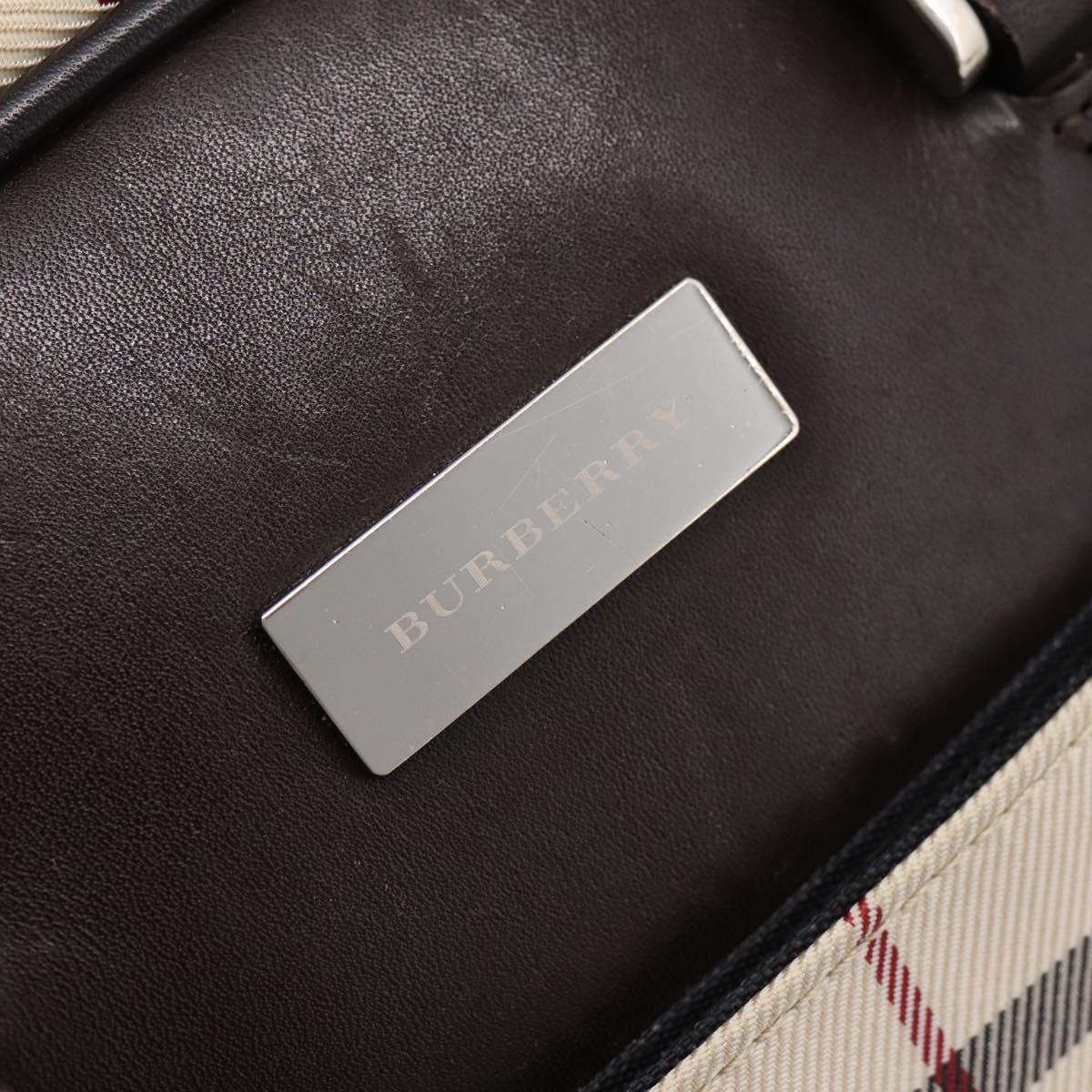 BURBERRY Nova Check Boston Bag Canvas Beige Silver Auth 200751