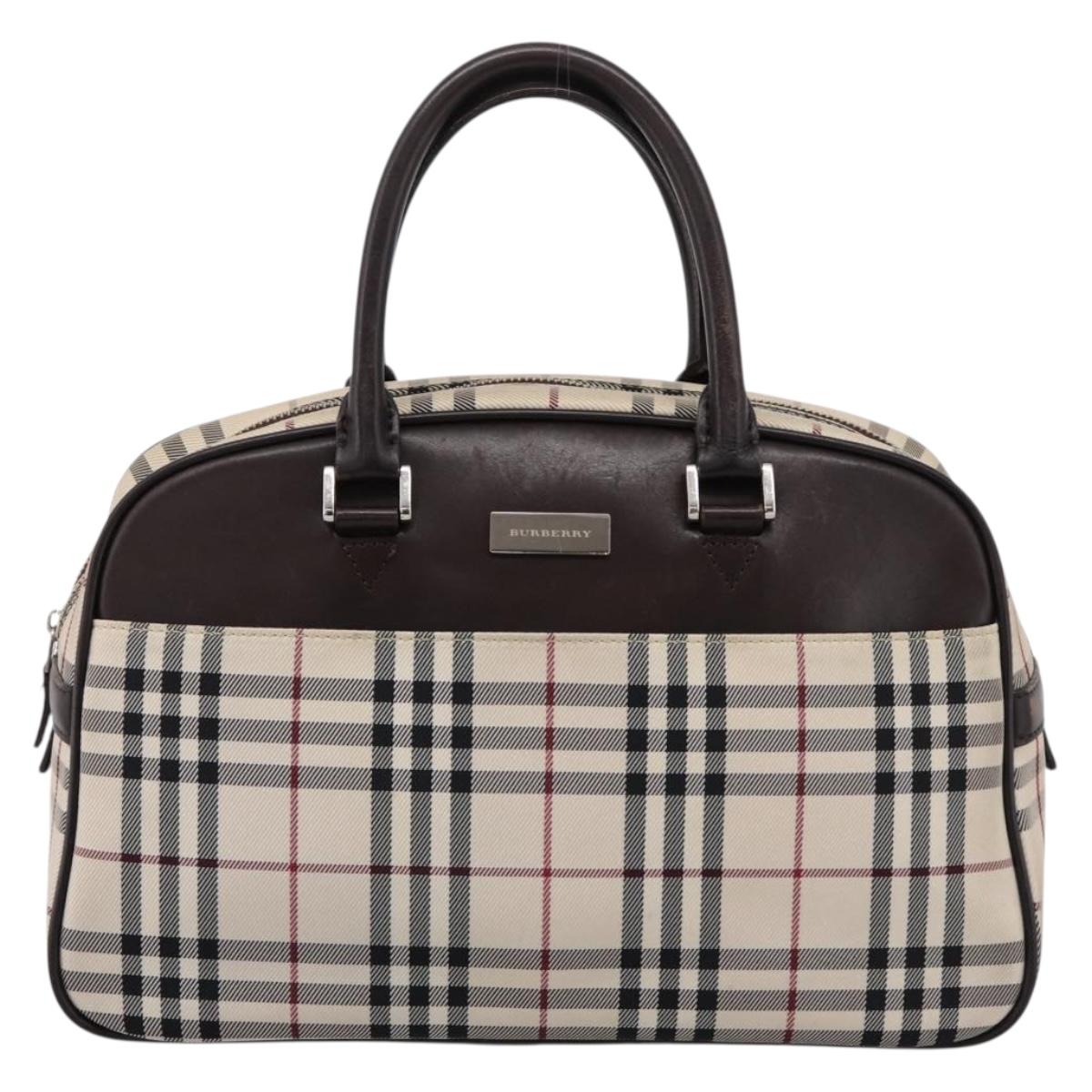 BURBERRY Nova Check Boston Bag Canvas Beige Silver Auth 200751