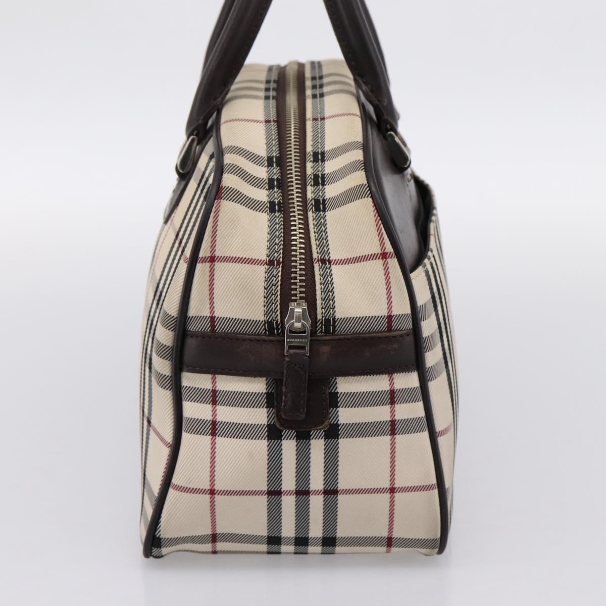BURBERRY Nova Check Boston Bag Canvas Beige Silver Auth 200751