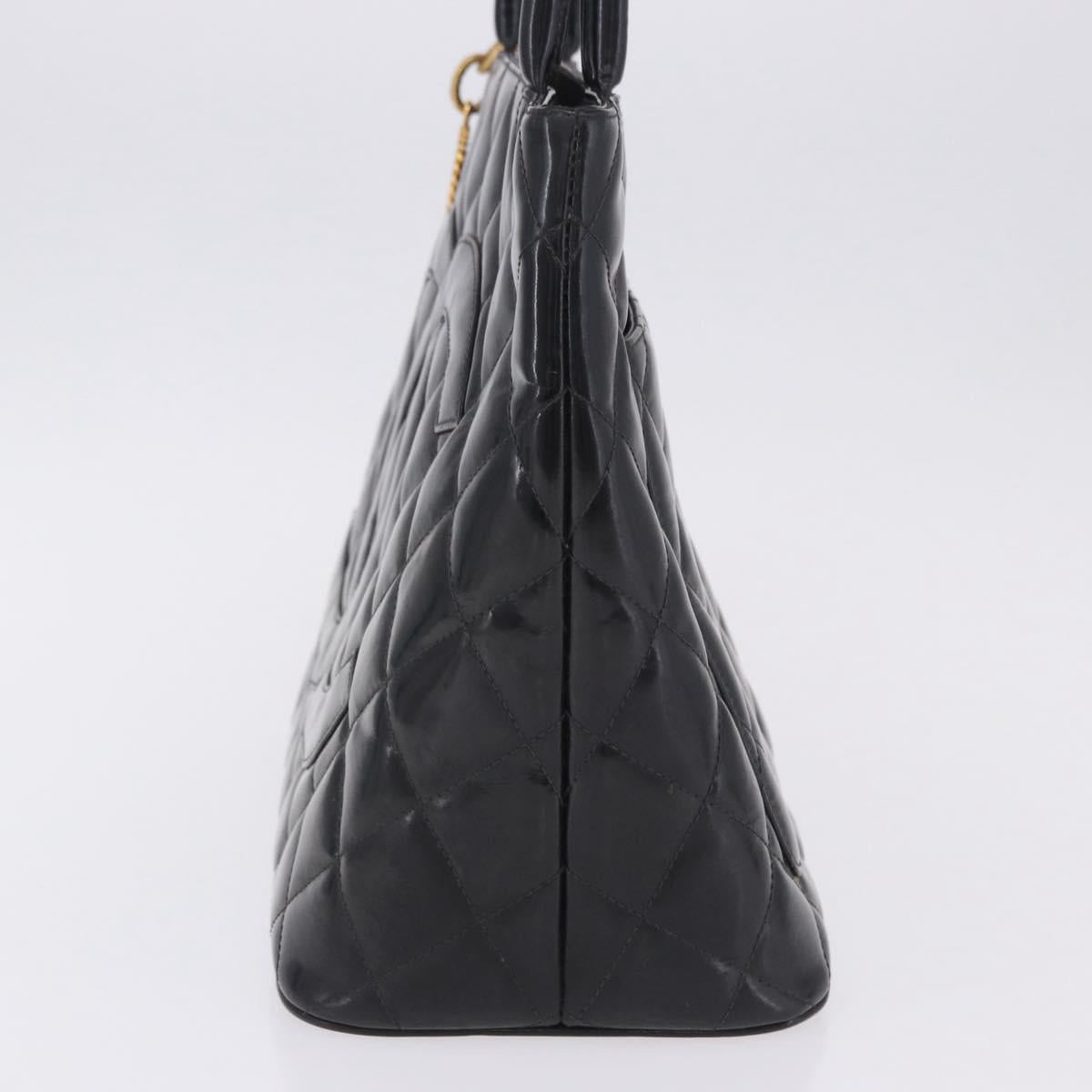 CHANEL Matelasse Reprint Tote Bag Patent Leather Black Gold CC Auth 200752