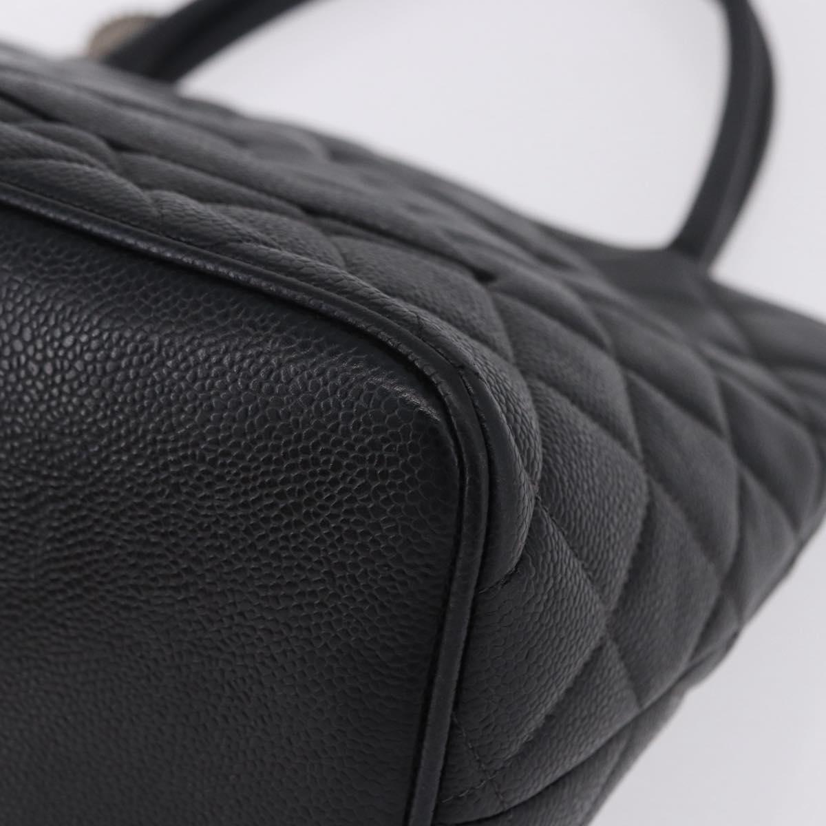 CHANEL Matelasse Reprint Tote Bag Caviar Skin Black Silver CC Auth 200753V