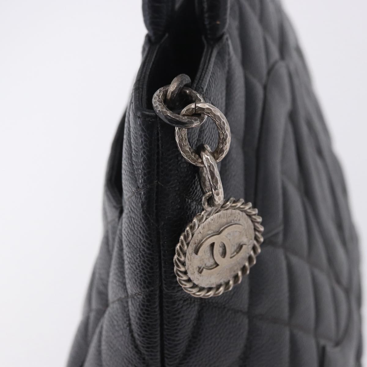 CHANEL Matelasse Reprint Tote Bag Caviar Skin Black Silver CC Auth 200753V