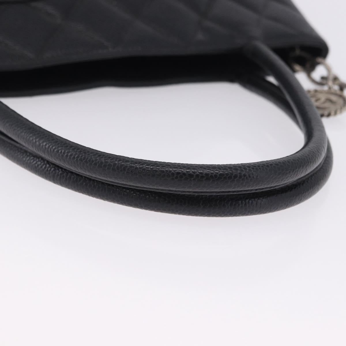 CHANEL Matelasse Reprint Tote Bag Caviar Skin Black Silver CC Auth 200753V