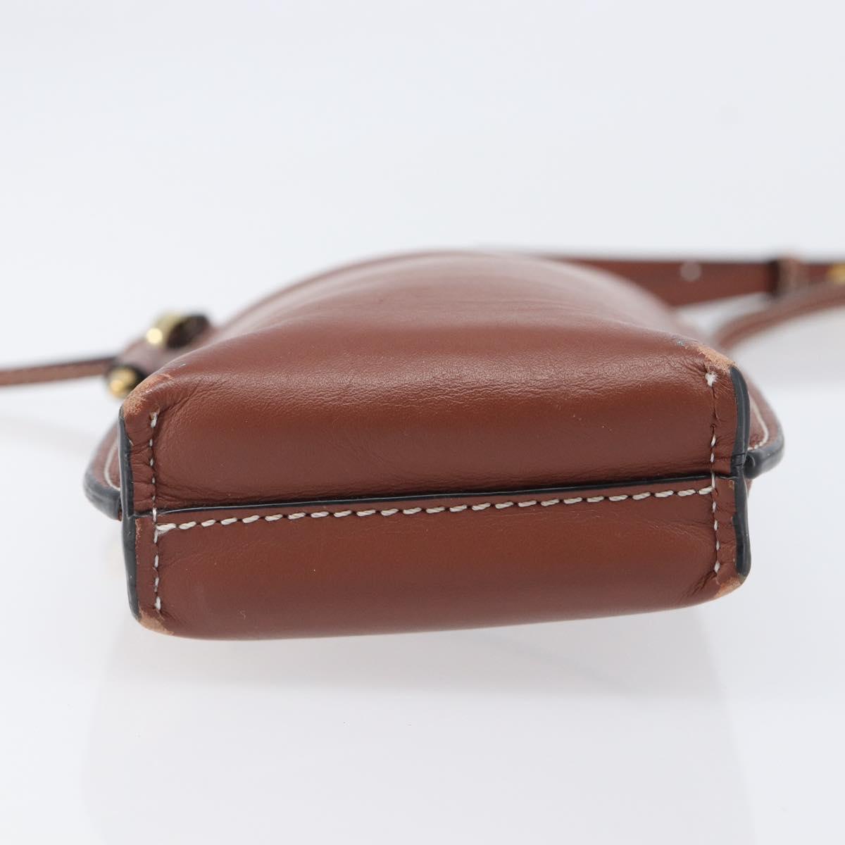 LOEWE Phone Pouch Leather Brown Gold Auth 200754