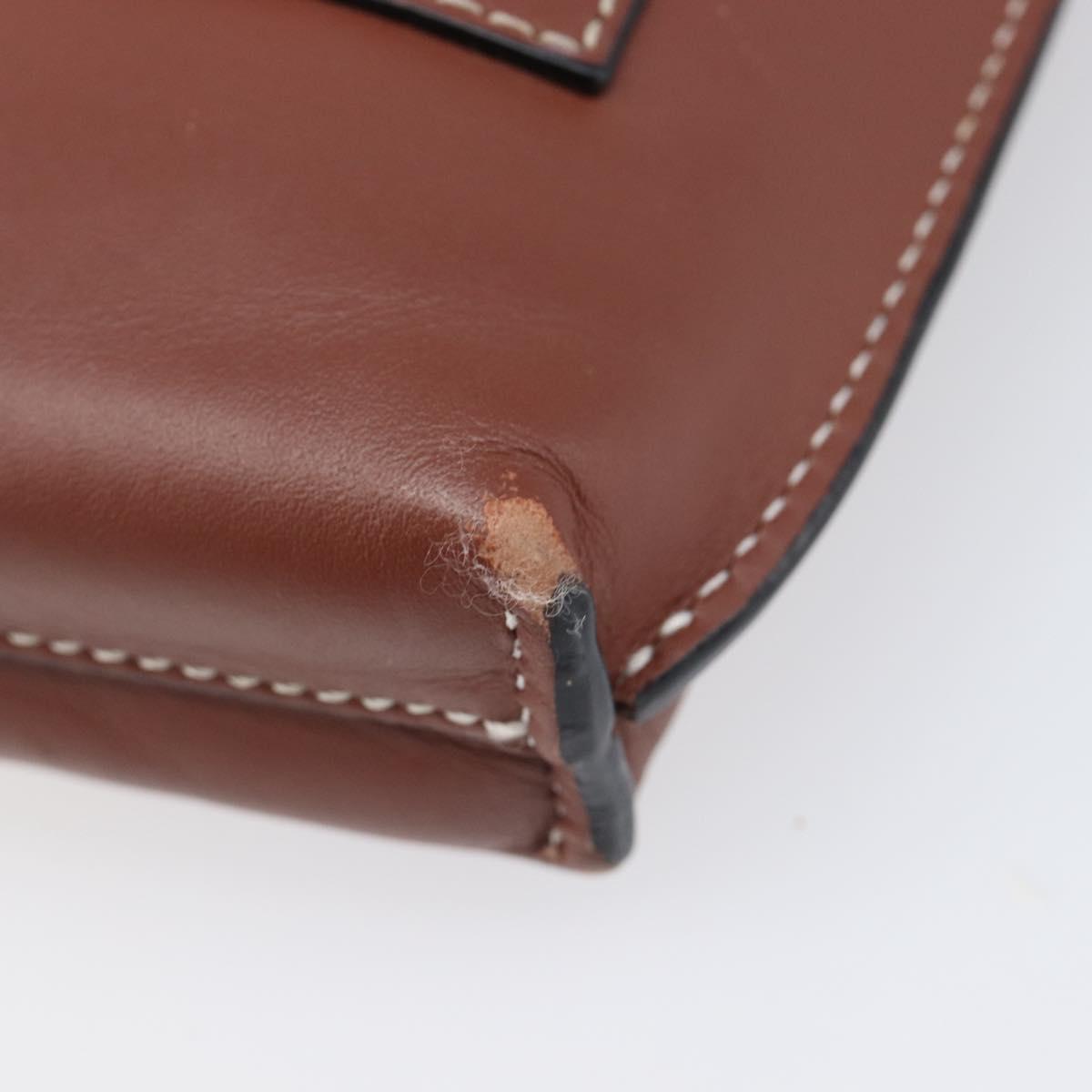 LOEWE Phone Pouch Leather Brown Gold Auth 200754