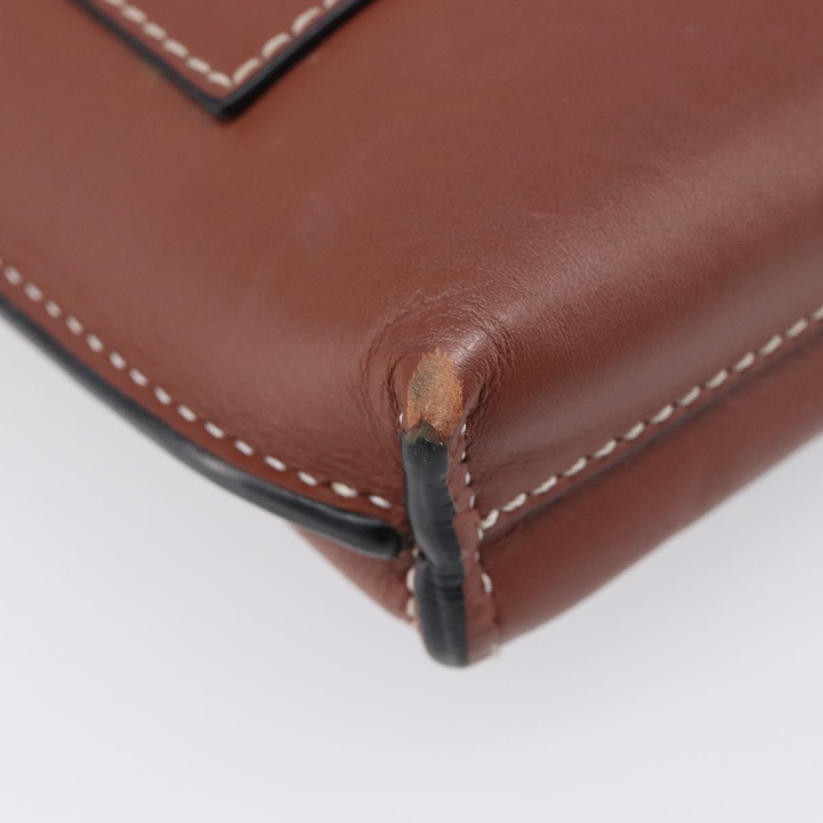 LOEWE Phone Pouch Leather Brown Gold Auth 200754