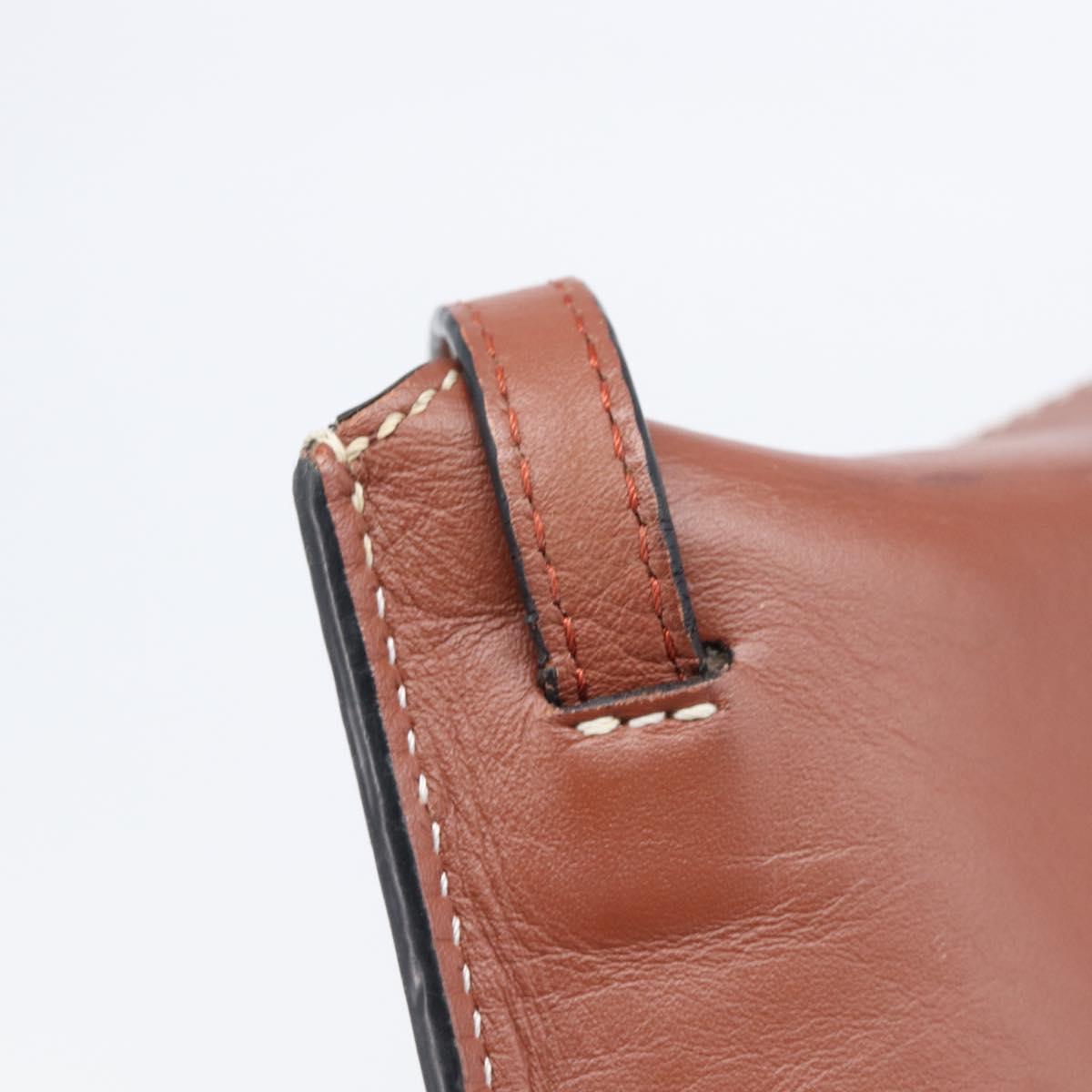 LOEWE Phone Pouch Leather Brown Gold Auth 200754
