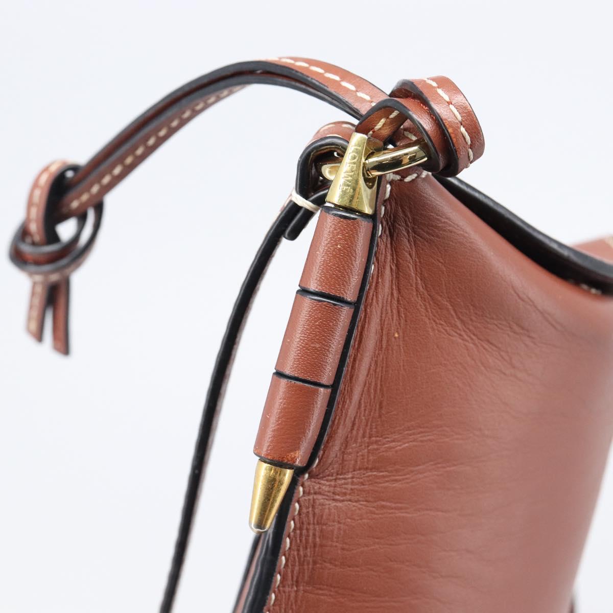 LOEWE Phone Pouch Leather Brown Gold Auth 200754
