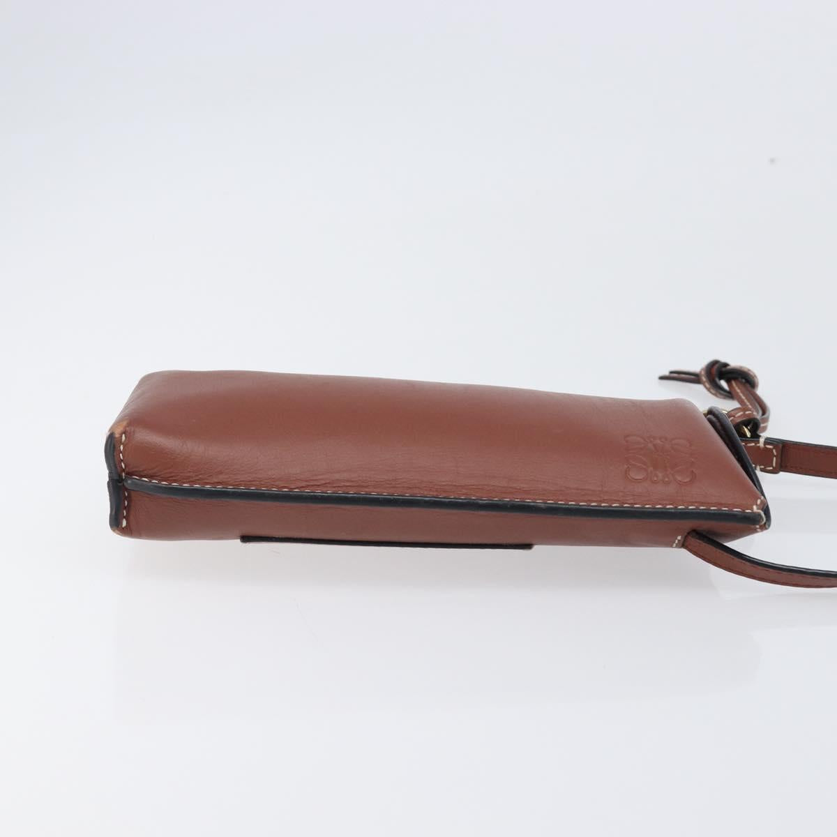 LOEWE Phone Pouch Leather Brown Gold Auth 200754