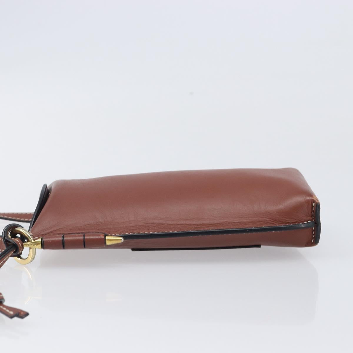 LOEWE Phone Pouch Leather Brown Gold Auth 200754
