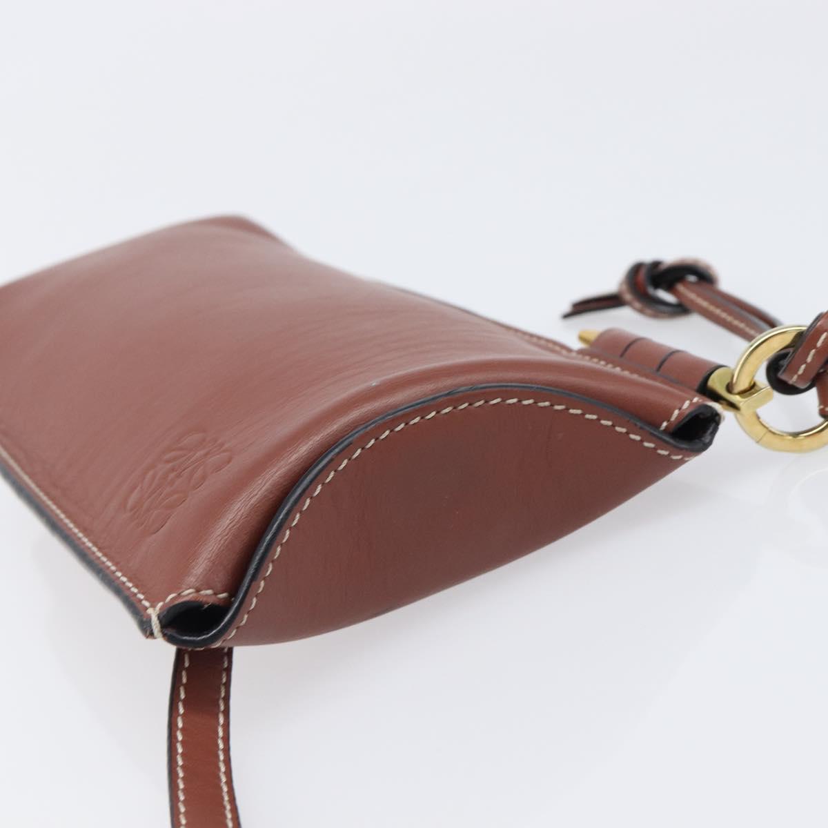 LOEWE Phone Pouch Leather Brown Gold Auth 200754