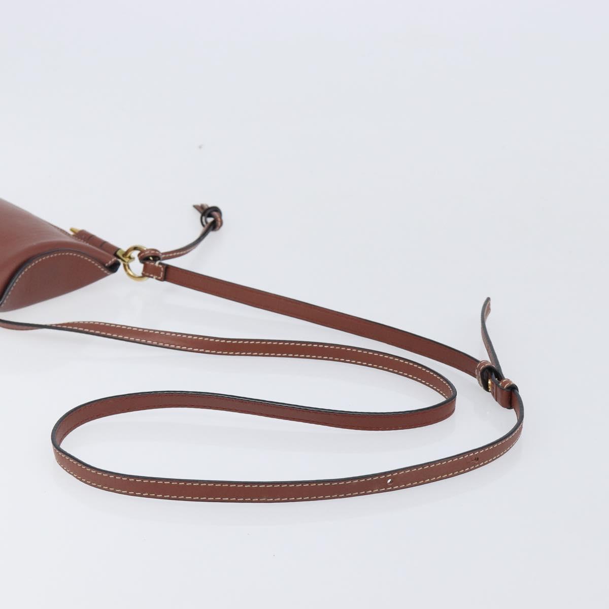 LOEWE Phone Pouch Leather Brown Gold Auth 200754