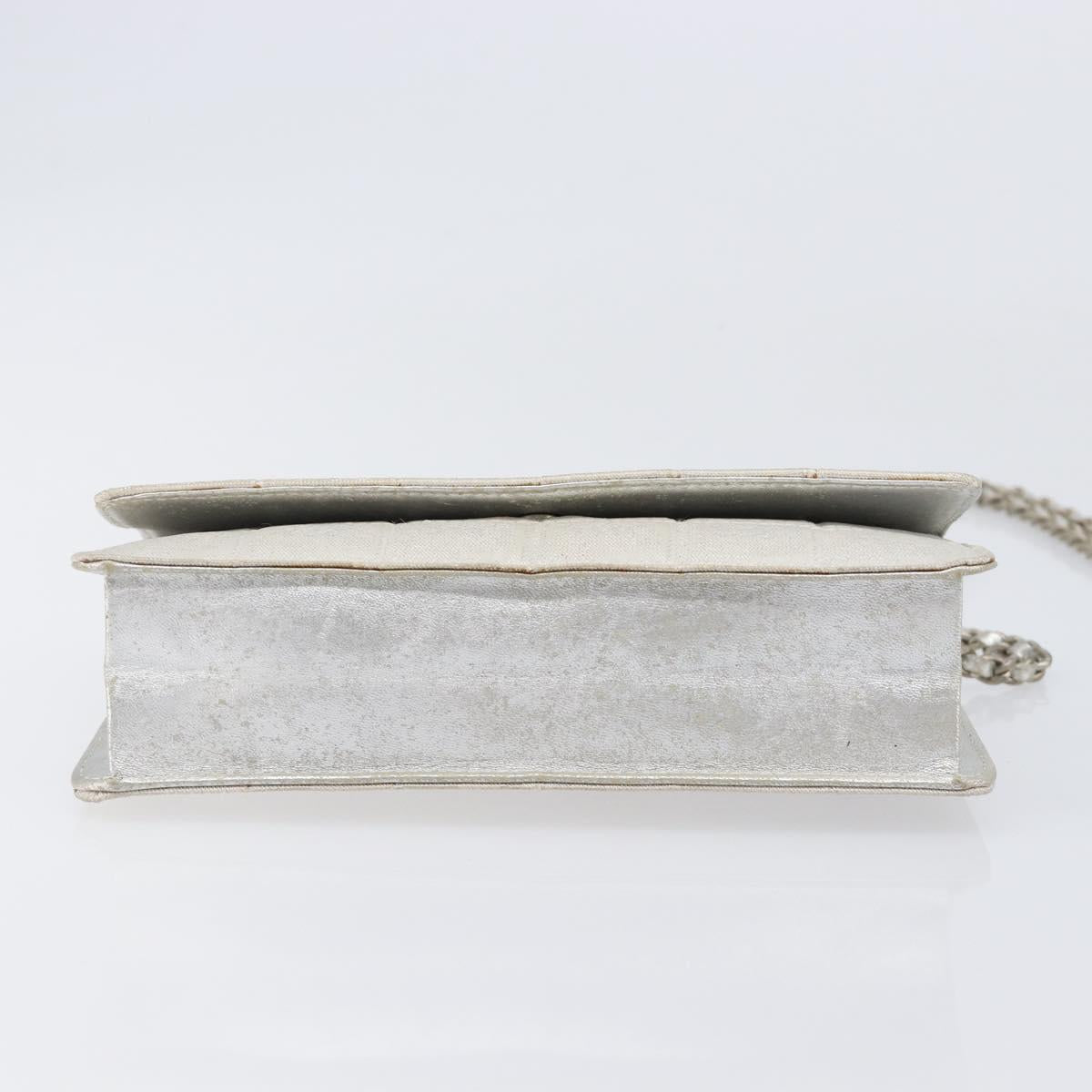 CHANEL New Travel Line Chain Shoulder Bag Canvas Silver CC Auth 200755