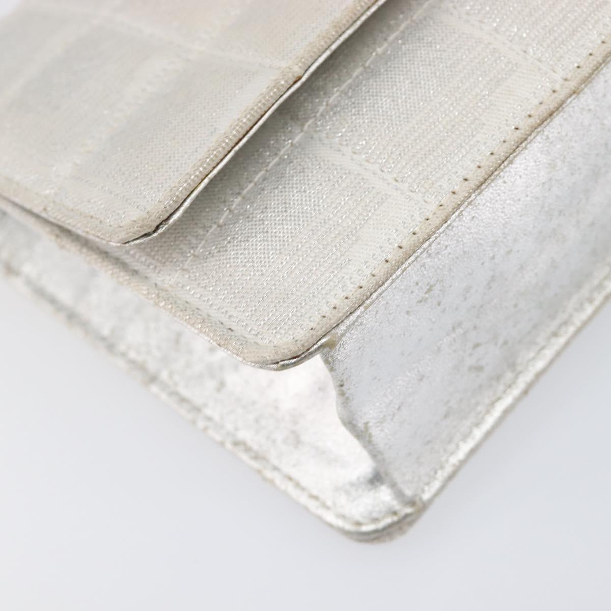 CHANEL New Travel Line Chain Shoulder Bag Canvas Silver CC Auth 200755