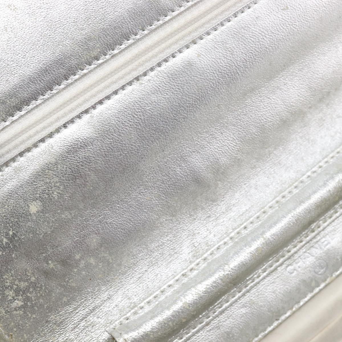 CHANEL New Travel Line Chain Shoulder Bag Canvas Silver CC Auth 200755