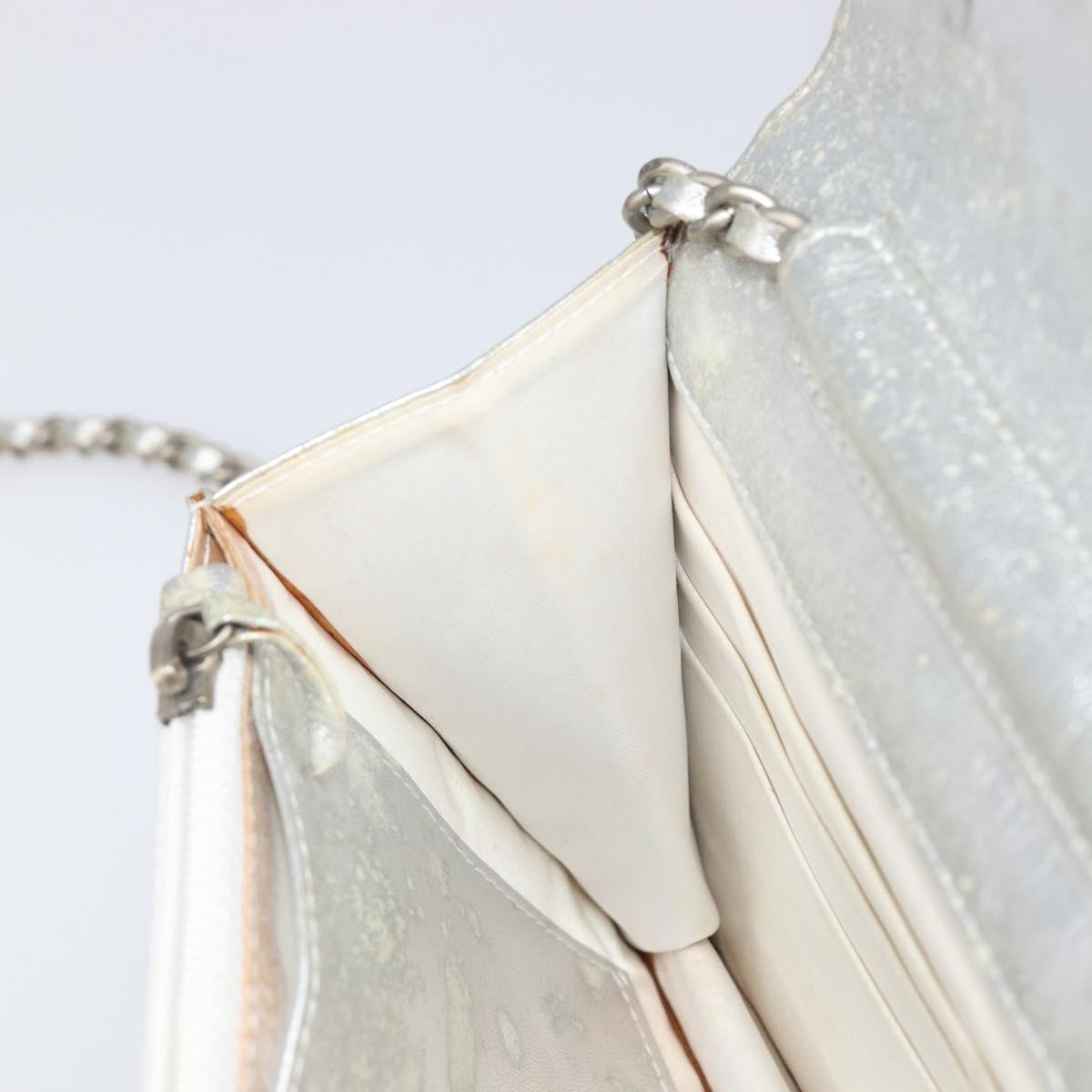 CHANEL New Travel Line Chain Shoulder Bag Canvas Silver CC Auth 200755