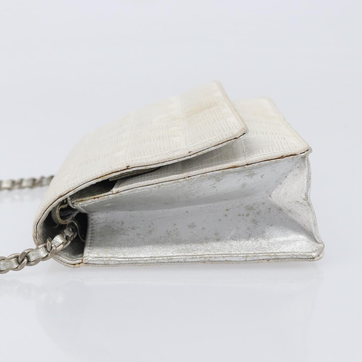 CHANEL New Travel Line Chain Shoulder Bag Canvas Silver CC Auth 200755