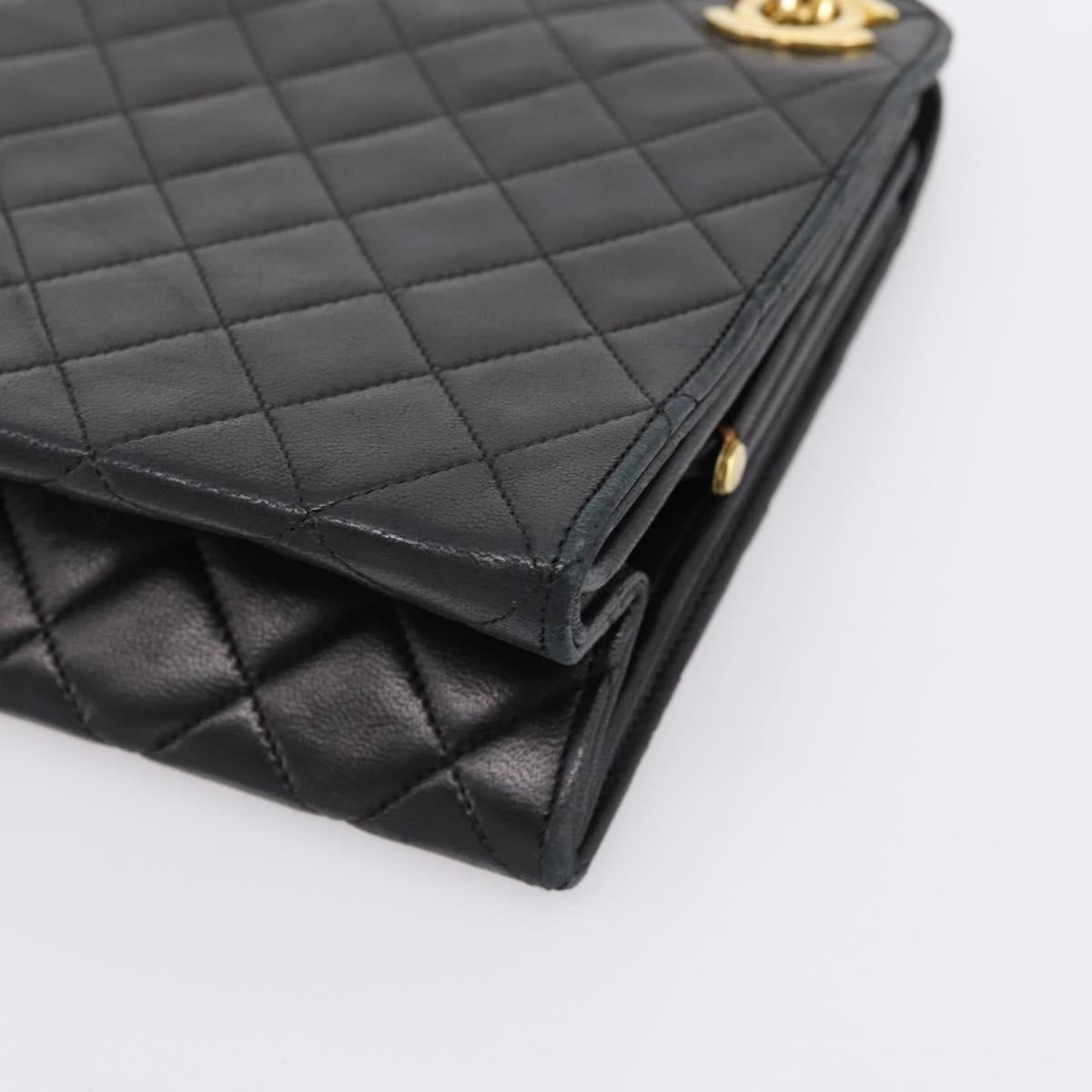 CHANEL Matelasse Chain Shoulder Bag Lamb Skin Black Gold CC Auth 200758V