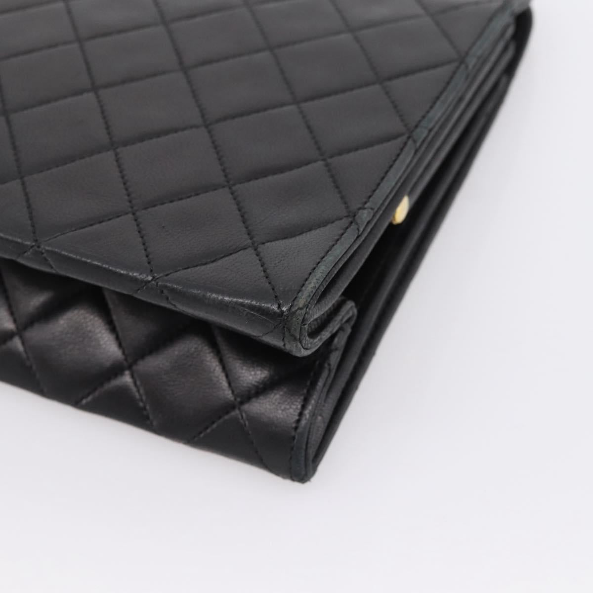 CHANEL Matelasse Chain Shoulder Bag Lamb Skin Black Gold CC Auth 200758V