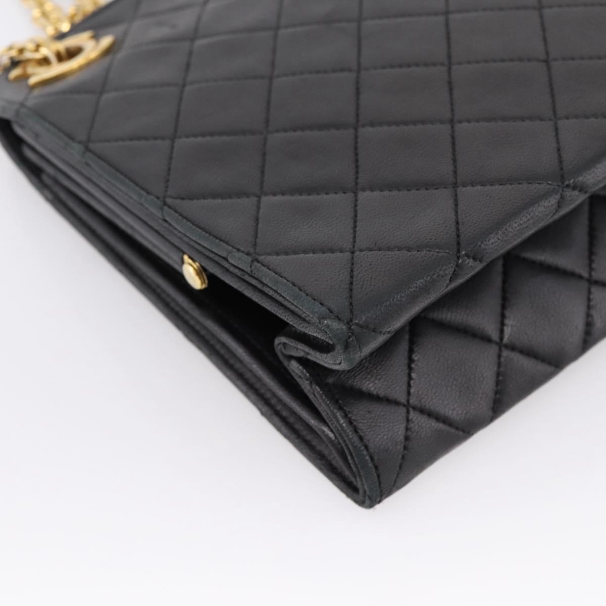 CHANEL Matelasse Chain Shoulder Bag Lamb Skin Black Gold CC Auth 200758V