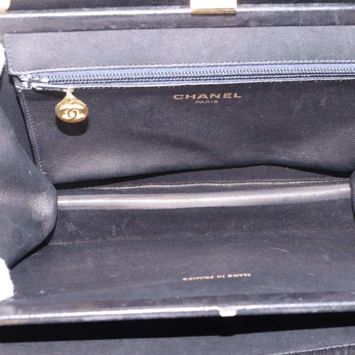 CHANEL Matelasse Chain Shoulder Bag Lamb Skin Black Gold CC Auth 200758V