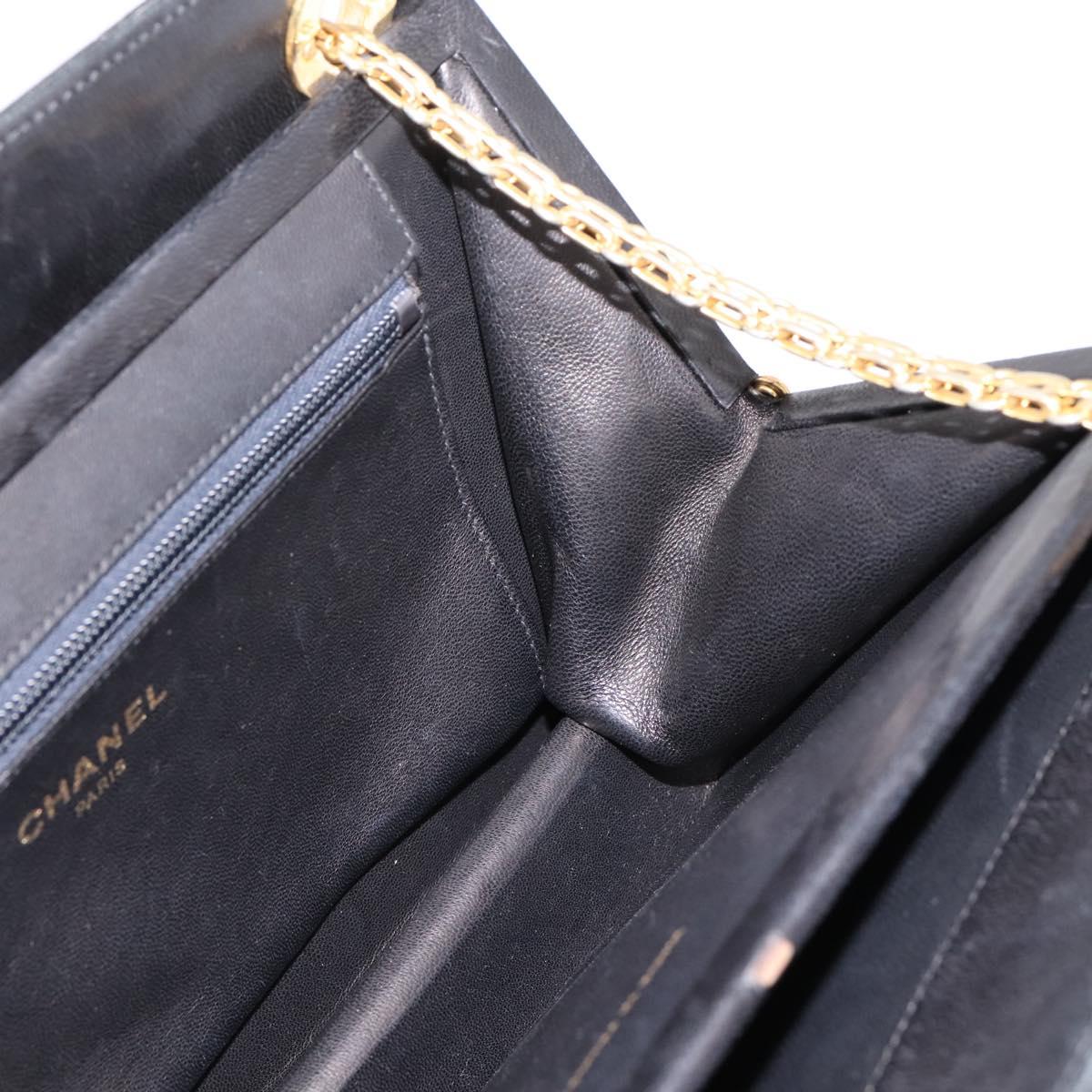 CHANEL Matelasse Chain Shoulder Bag Lamb Skin Black Gold CC Auth 200758V