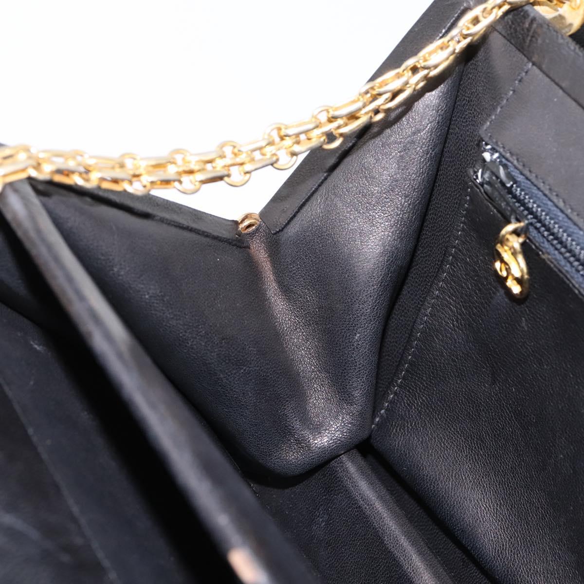 CHANEL Matelasse Chain Shoulder Bag Lamb Skin Black Gold CC Auth 200758V