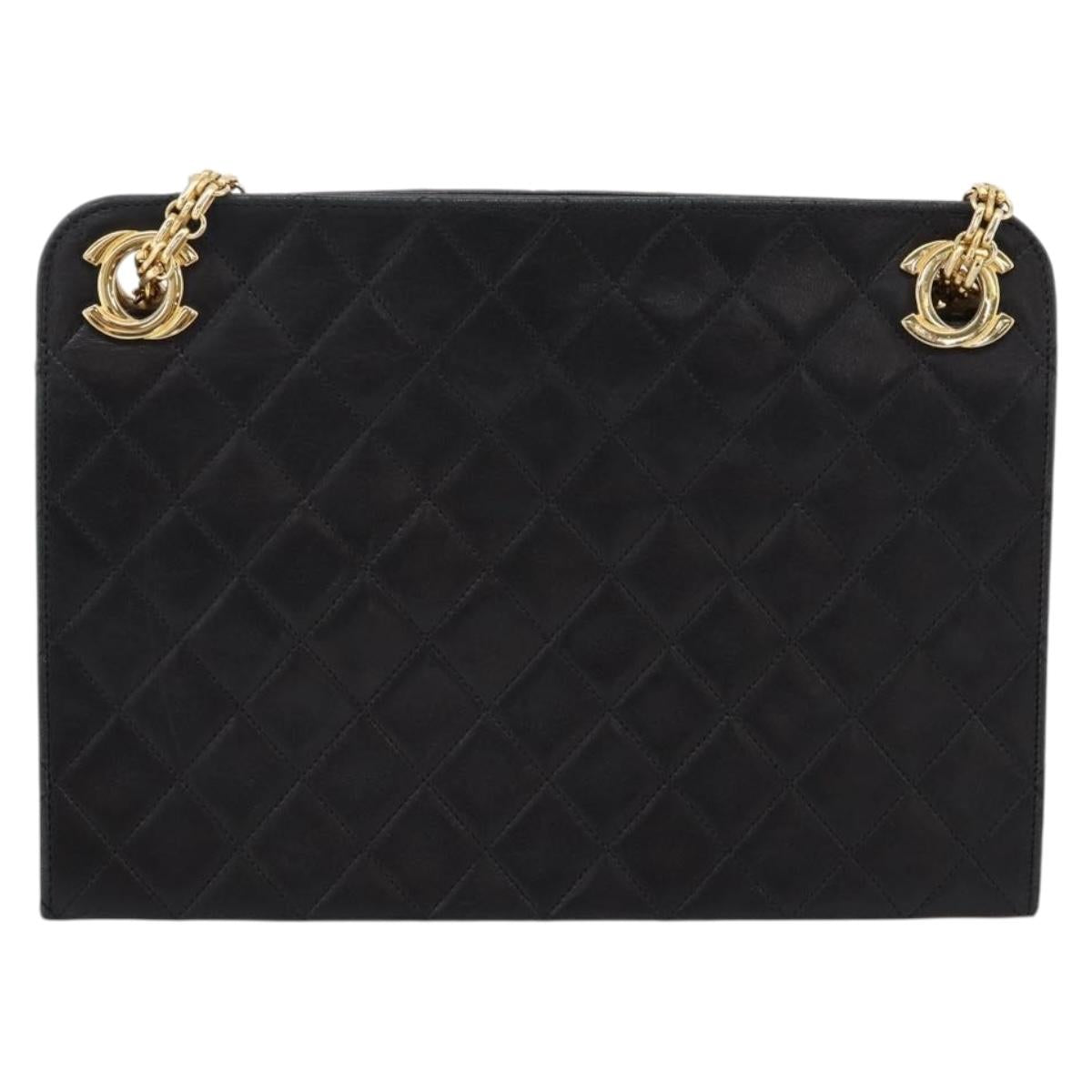 CHANEL Matelasse Chain Shoulder Bag Lamb Skin Black Gold CC Auth 200758V