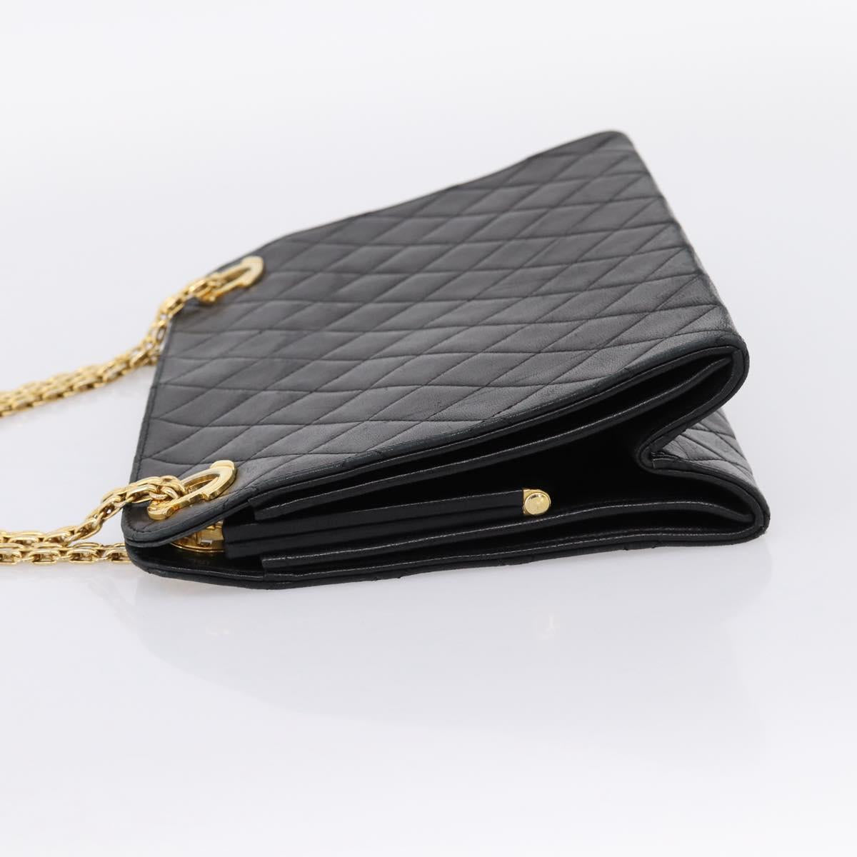 CHANEL Matelasse Chain Shoulder Bag Lamb Skin Black Gold CC Auth 200758V