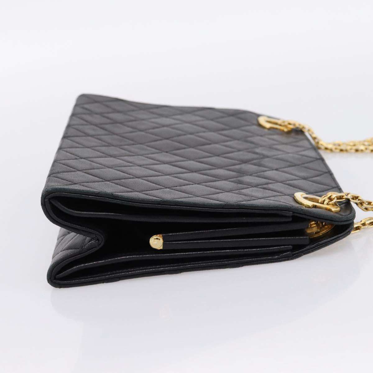 CHANEL Matelasse Chain Shoulder Bag Lamb Skin Black Gold CC Auth 200758V