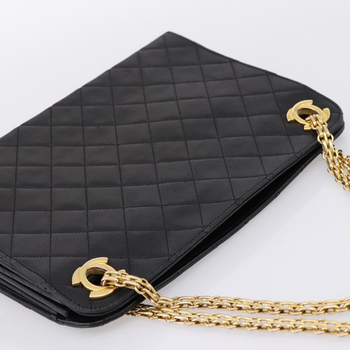 CHANEL Matelasse Chain Shoulder Bag Lamb Skin Black Gold CC Auth 200758V