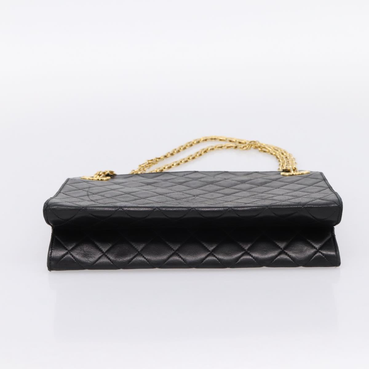 CHANEL Matelasse Chain Shoulder Bag Lamb Skin Black Gold CC Auth 200758V