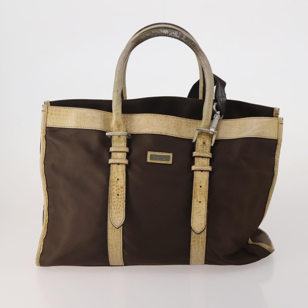 BURBERRY Nova Check Hand Bag Canvas nylon 4 Set Beige Brown Auth 200759