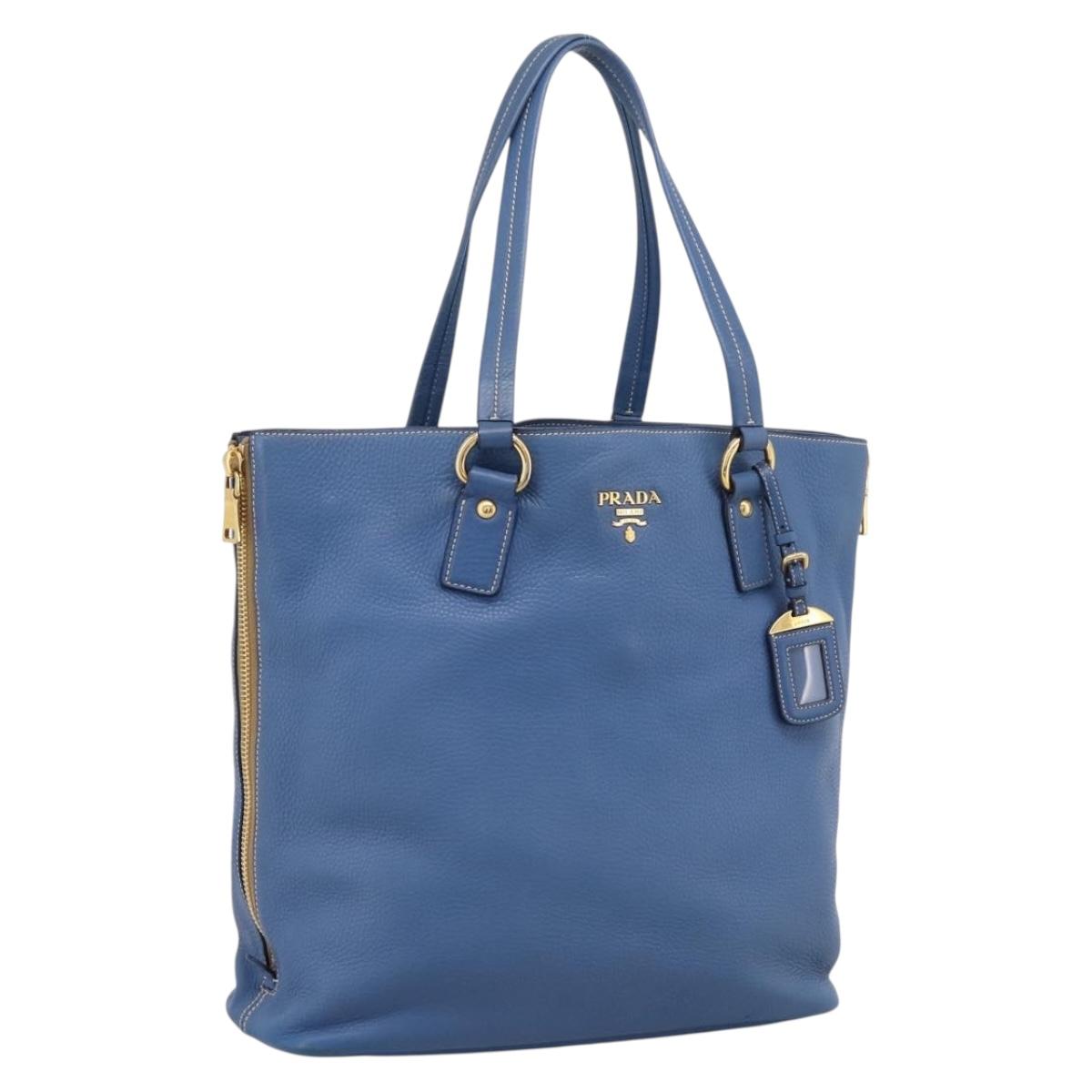 PRADA Tote Bag Vittero Dino Leather Blue Gold Auth 200767V