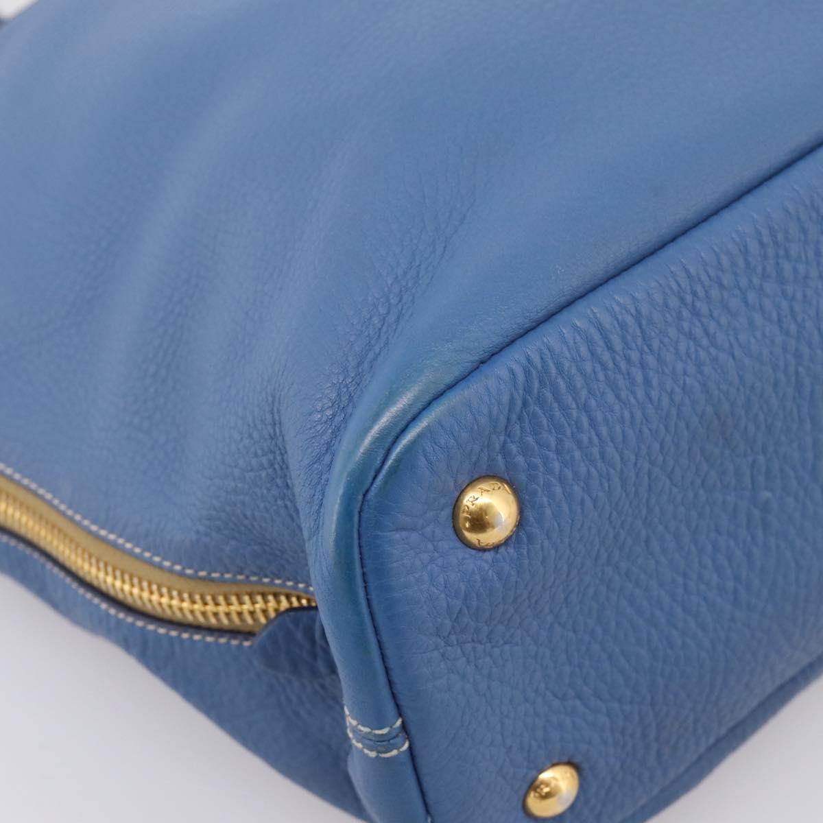 PRADA Tote Bag Vittero Dino Leather Blue Gold Auth 200767V