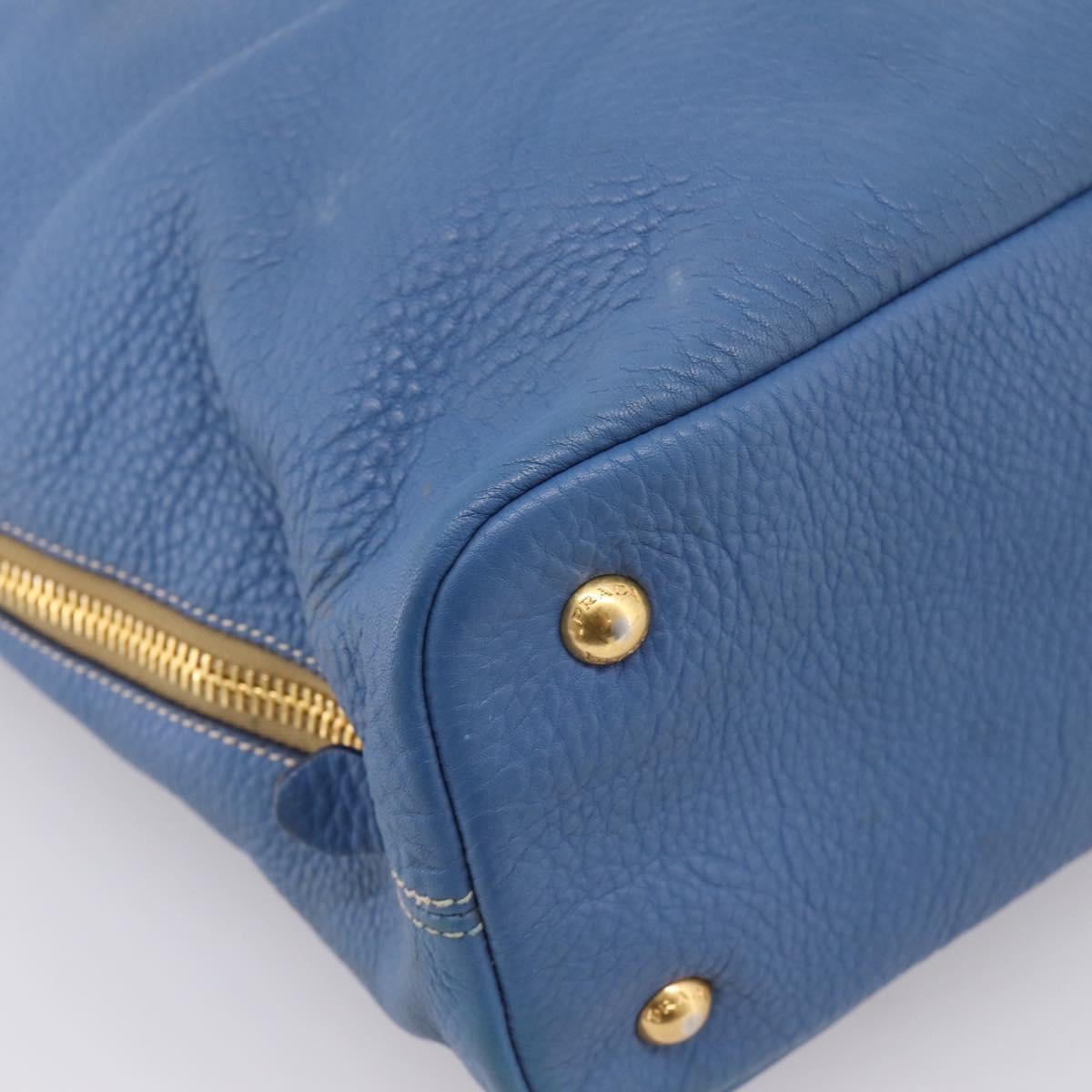 PRADA Tote Bag Vittero Dino Leather Blue Gold Auth 200767V