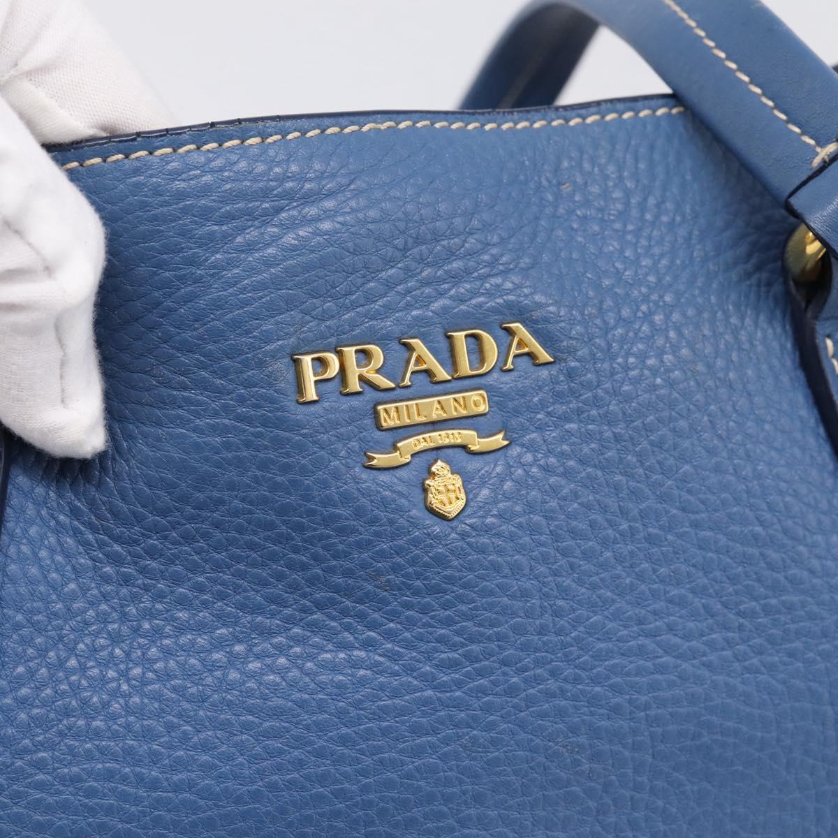 PRADA Tote Bag Vittero Dino Leather Blue Gold Auth 200767V