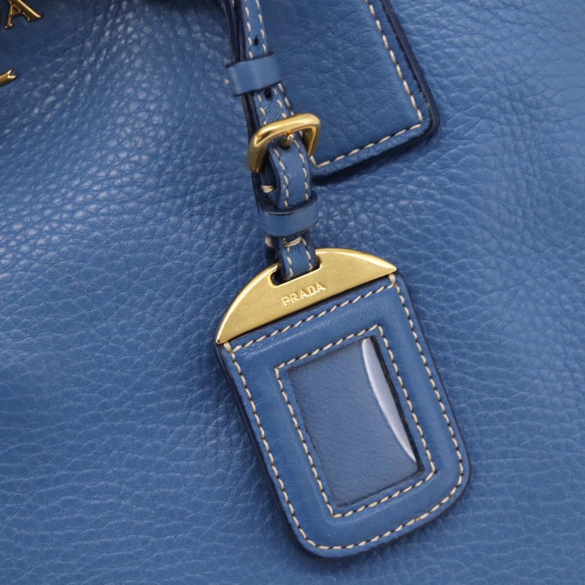 PRADA Tote Bag Vittero Dino Leather Blue Gold Auth 200767V