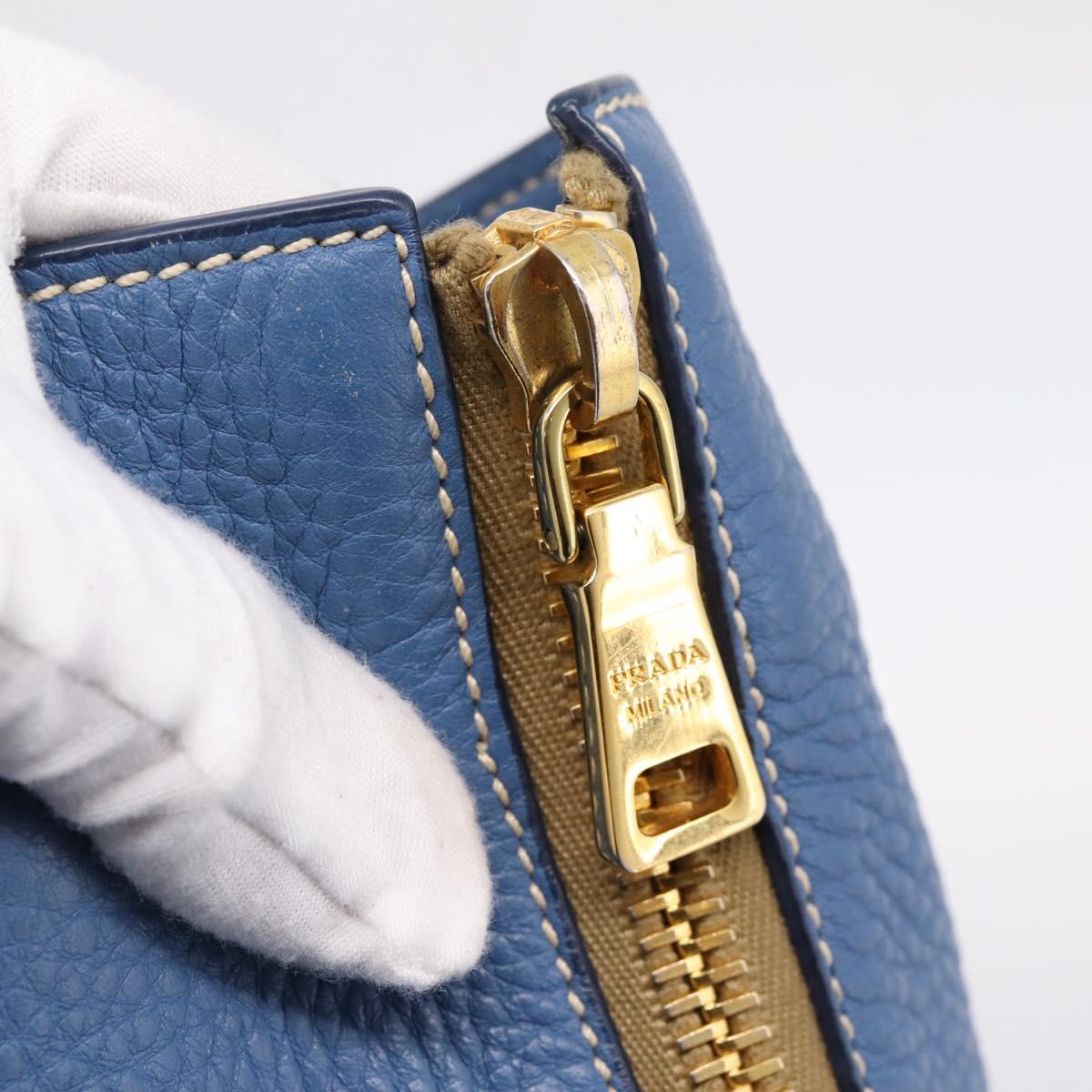 PRADA Tote Bag Vittero Dino Leather Blue Gold Auth 200767V