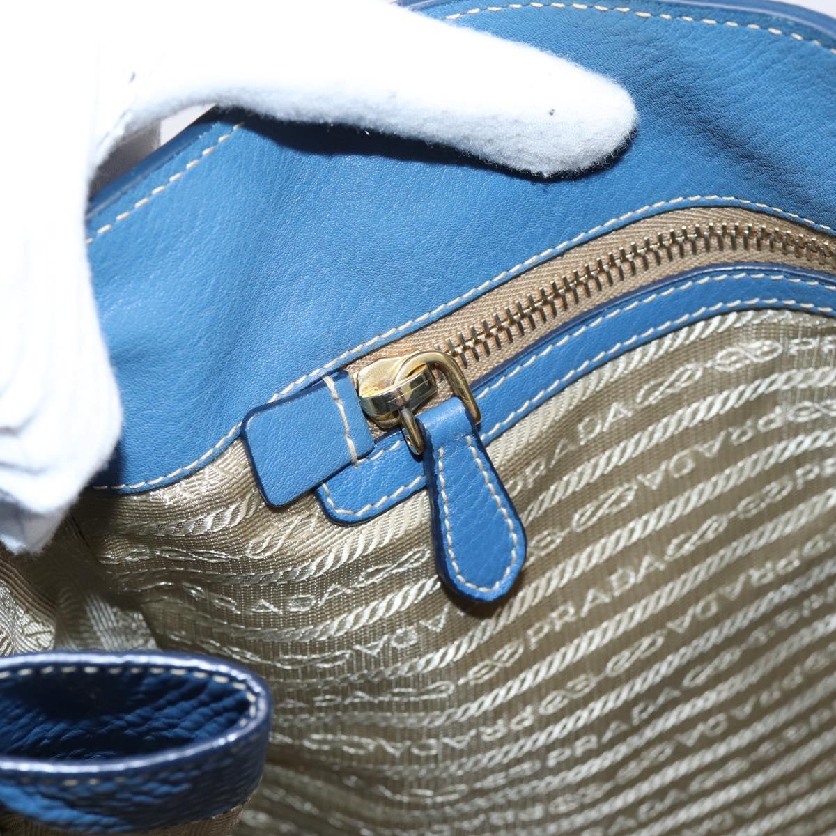 PRADA Tote Bag Vittero Dino Leather Blue Gold Auth 200767V