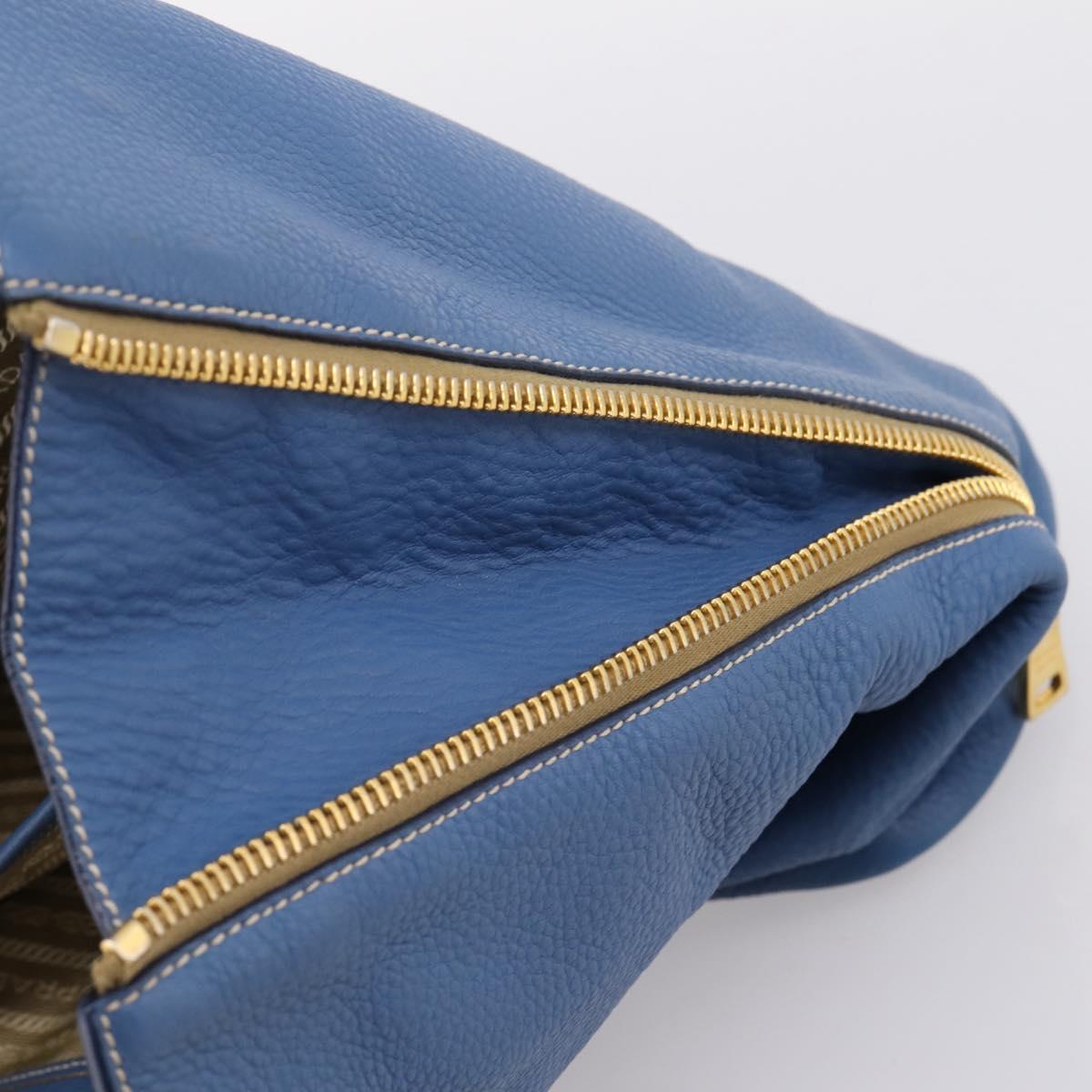 PRADA Tote Bag Vittero Dino Leather Blue Gold Auth 200767V