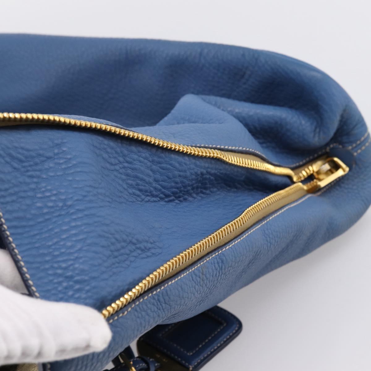 PRADA Tote Bag Vittero Dino Leather Blue Gold Auth 200767V