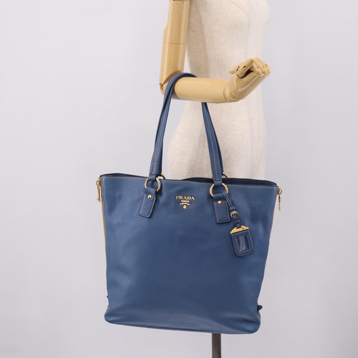 PRADA Tote Bag Vittero Dino Leather Blue Gold Auth 200767V