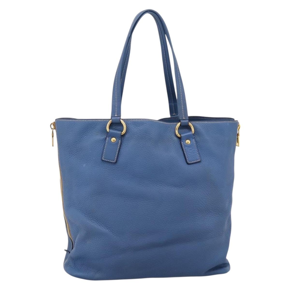 PRADA Tote Bag Vittero Dino Leather Blue Gold Auth 200767V