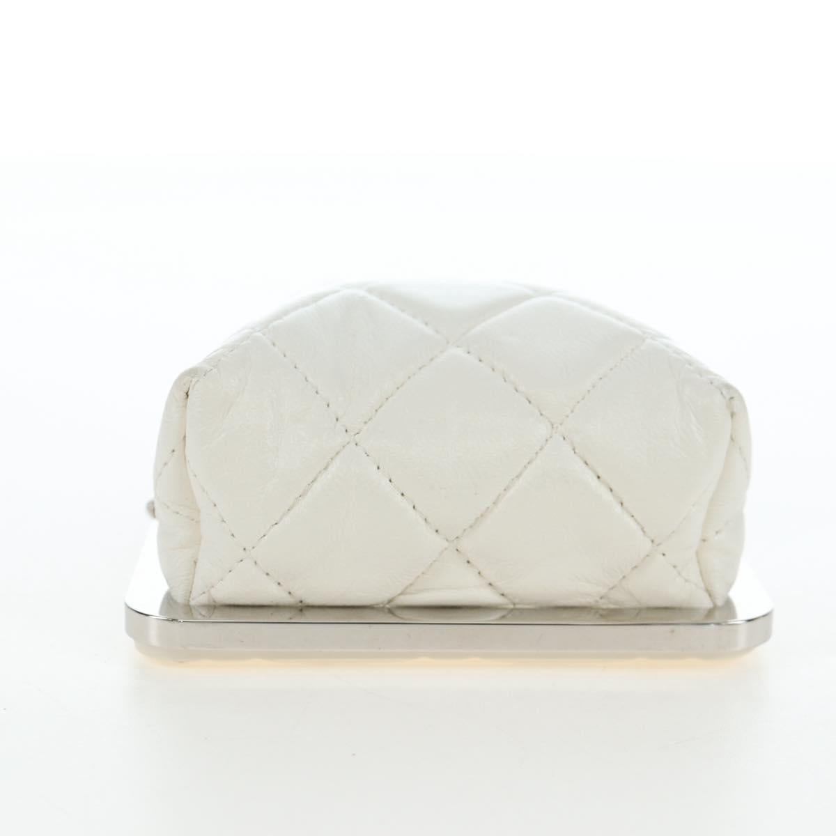 CHANEL Matelasse Chain Shoulder Bag Lamb Skin White Silver CC Auth 200768M