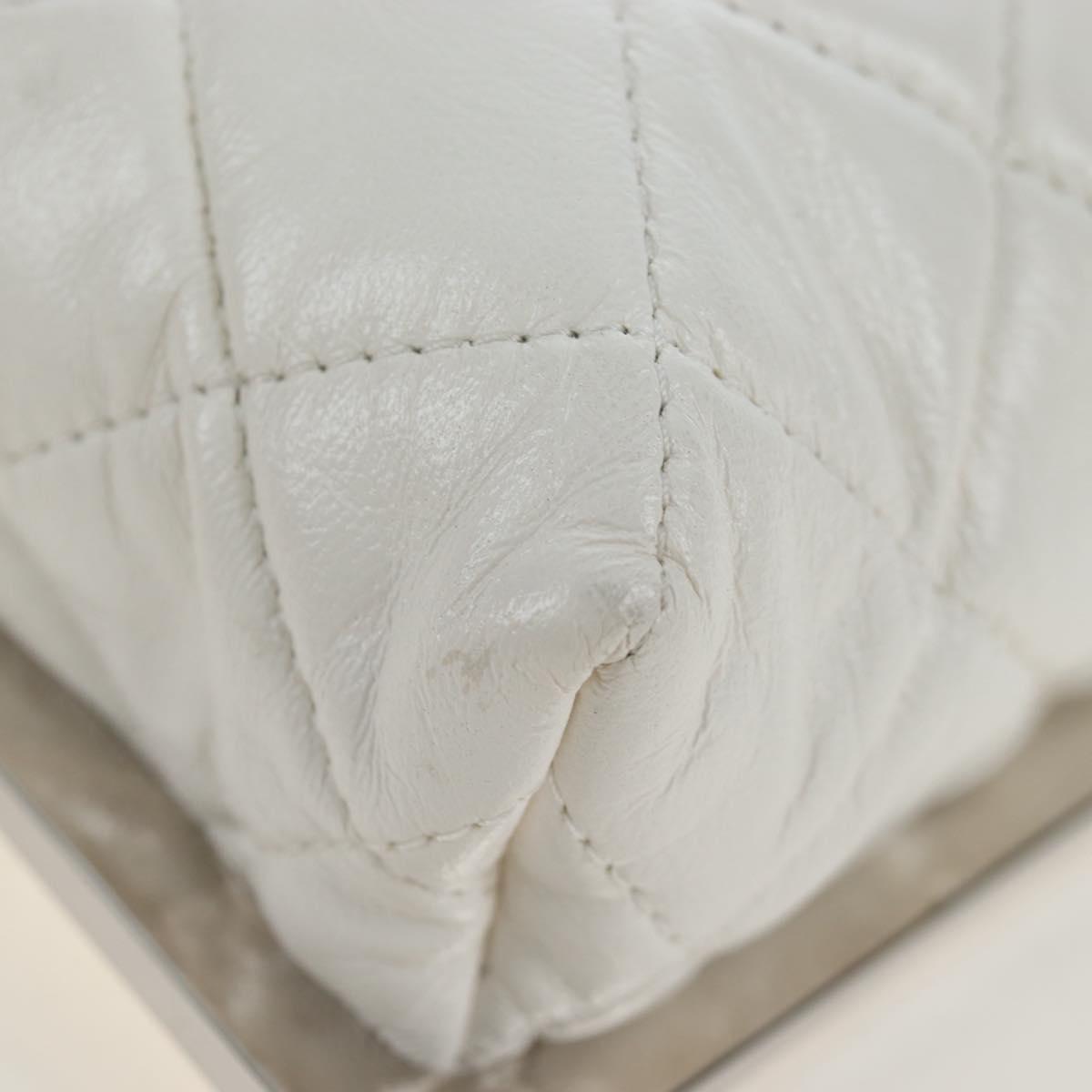 CHANEL Matelasse Chain Shoulder Bag Lamb Skin White Silver CC Auth 200768M